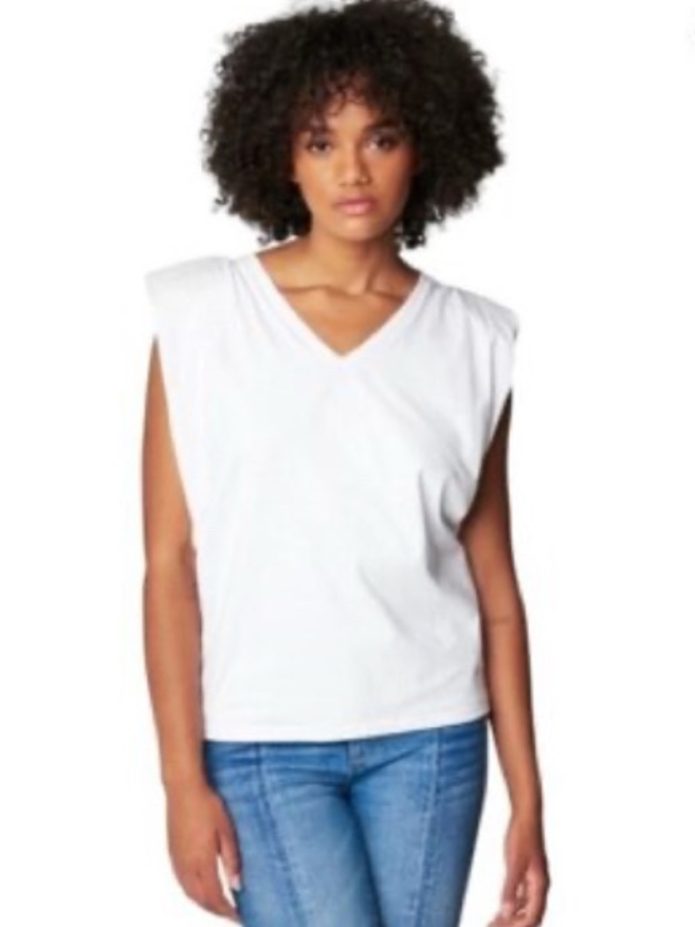 Blank NYC White V-Neck Shoulder Pad Tank